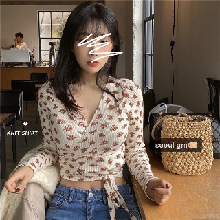 (ORDER) Áo thun tăm nữ dài tay hoa nhí cổ V dây quấn thắt nơ eo gợi cảm điệu đà Hàn Quốc (MẪU _MỚI_2020)