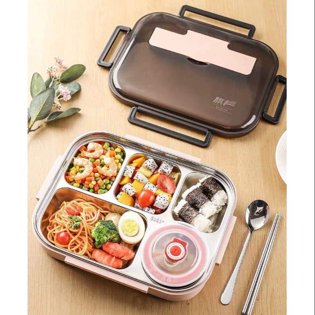 Hộp Cơm Văn Phòng Khay Inox 5 Ngăn Có Bát Để Canh Bọc Nhựa Bên Ngoài - Có Giá Điện Thoại Tặng Thìa Đũa Inox Cao Cấp | BigBuy360 - bigbuy360.vn