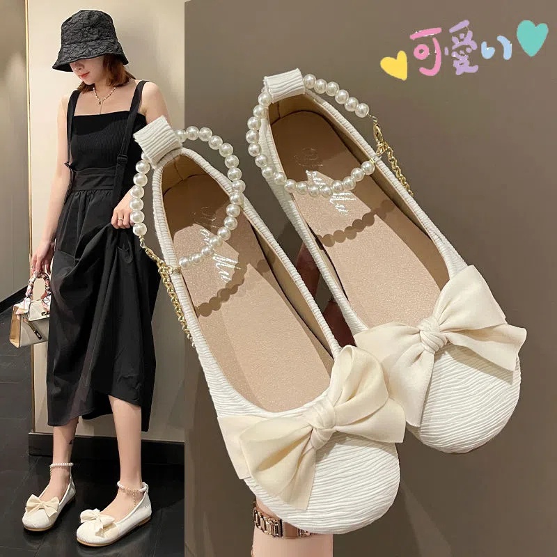 Giày Búp Bê Mũi Nhọn Đính Nơ Thời Trang Nữ Tính