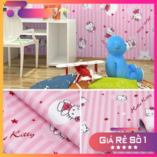 [GIÁ SỐC] Decal giấy dán tường kitty sọc hồng khổ rộng 45cm có sẵn keo, dài 10m