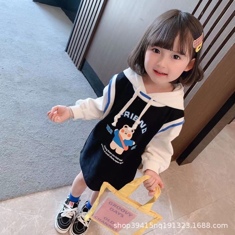 Áo Hoodie Cho Bé Gái Dáng Dài Phong Cách Hàn Quốc Xinh Xắn