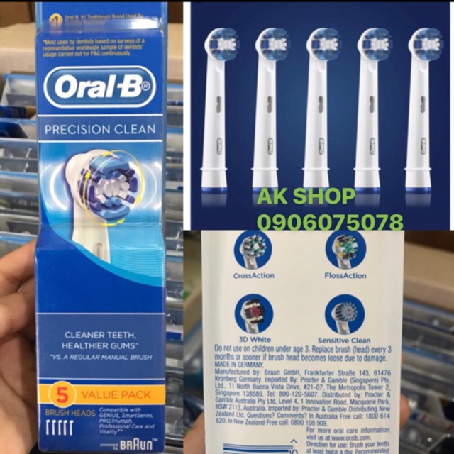 [Oral B]  Set 5 đầu bàn chải điện thay thế Oral B Braun ❤FREESHIP ❤ đầu bàn chải điện