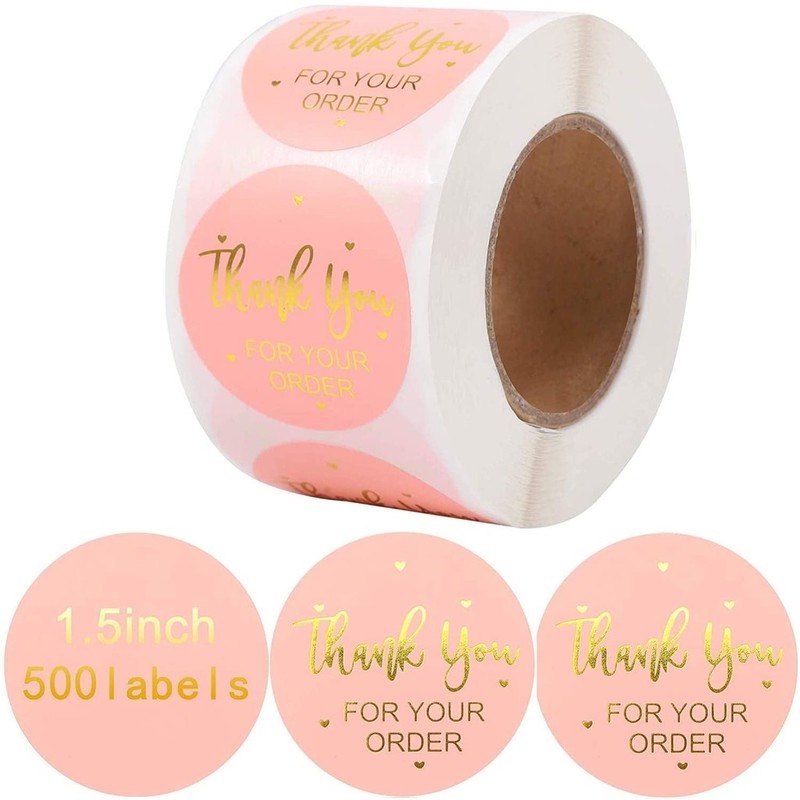 Set 500 Miếng Dán Trang Trí Niêm Phong Bao Thư In Chữ Thank You Và Trái Tim Màu Hồng Dễ Thương