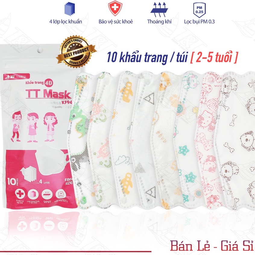 Gói Khẩu Trang KF94 10 Chiếc Cho Bé Họa Tiết Đẹp - HÀNG MỚI VỀ