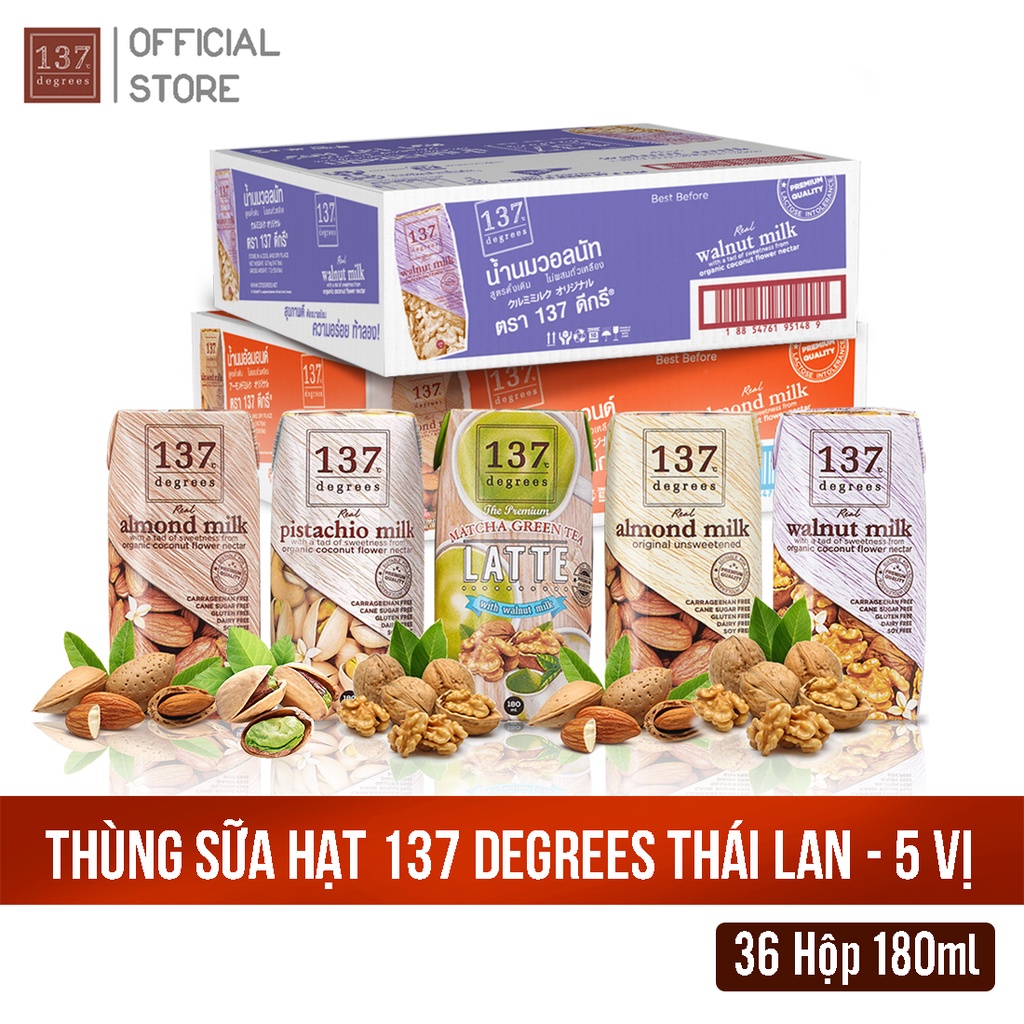 Thùng 36 hộp sữa hạt nguyên chất 137 Degress Thái Lan - Hộp 180ml