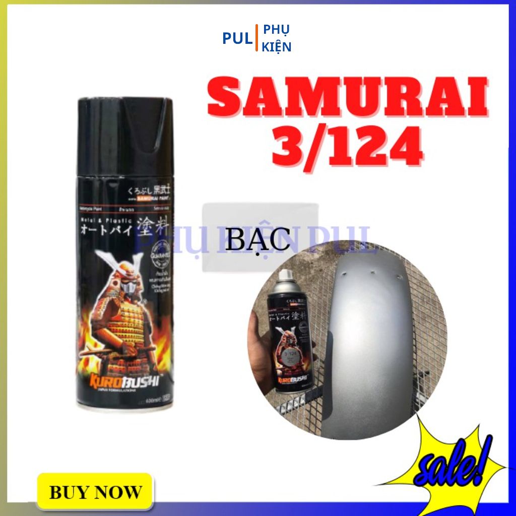 Combo 3 chai sơn samurai màu bạc chính hãng gồm 3/124 - UCH210 - K1K - giấy nhám P800