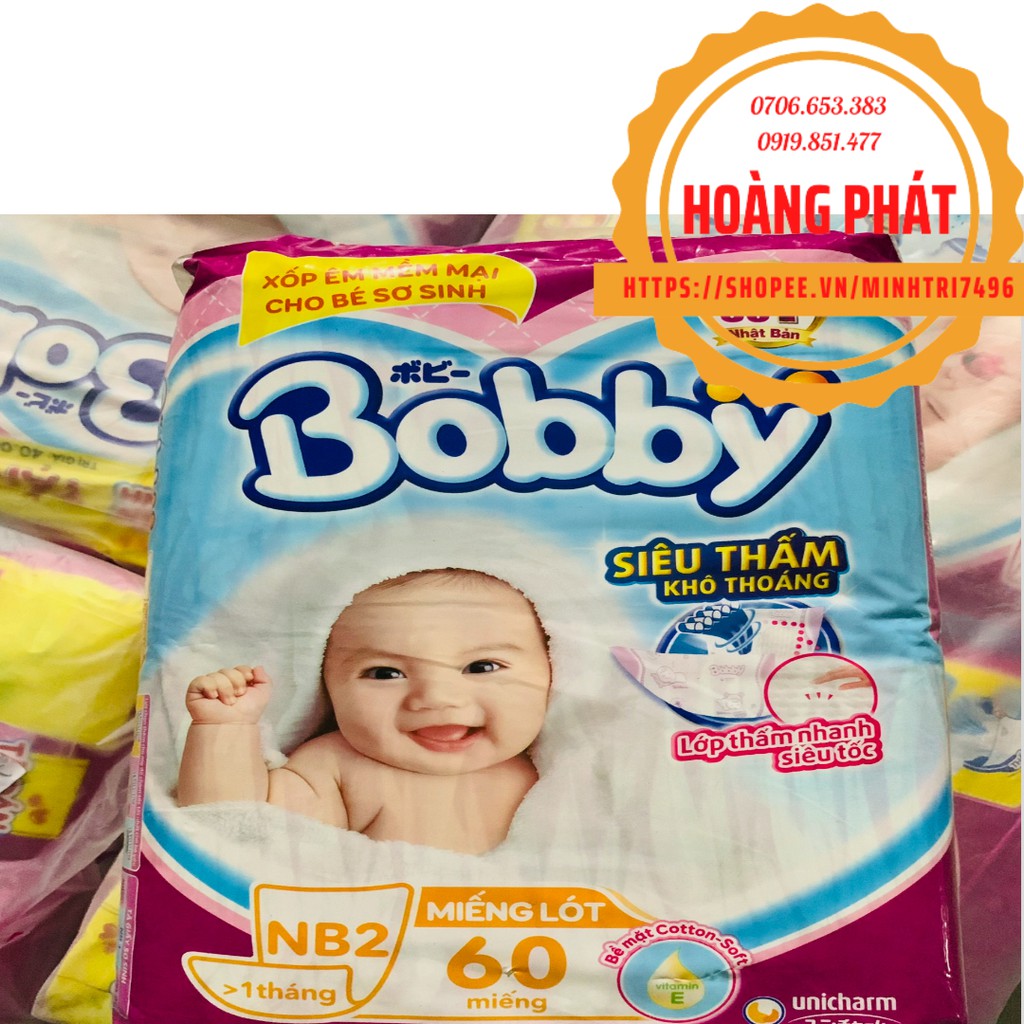 Miếng lót dành cho trẻ sơ sinh Bobby Newborn 1 và 2 108 miếng, 64 miếng và 60 miếng