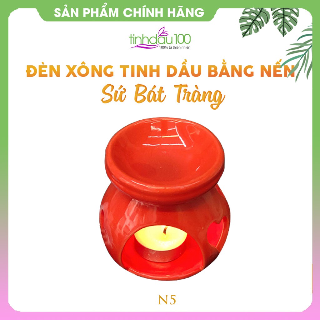 Đèn xông tinh dầu đốt nến N5 tim (màu đen, đỏ, xanh, vàng), lọ đốt tinh dầu sứ Bát Tràng Tinh Dầu 100 Shop