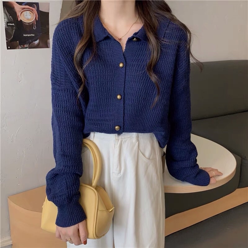 Áo len sơ mi dệt kim ucổ sen phong cách basic Ulzzang đi học đi làm đi chơi năng động cá tính