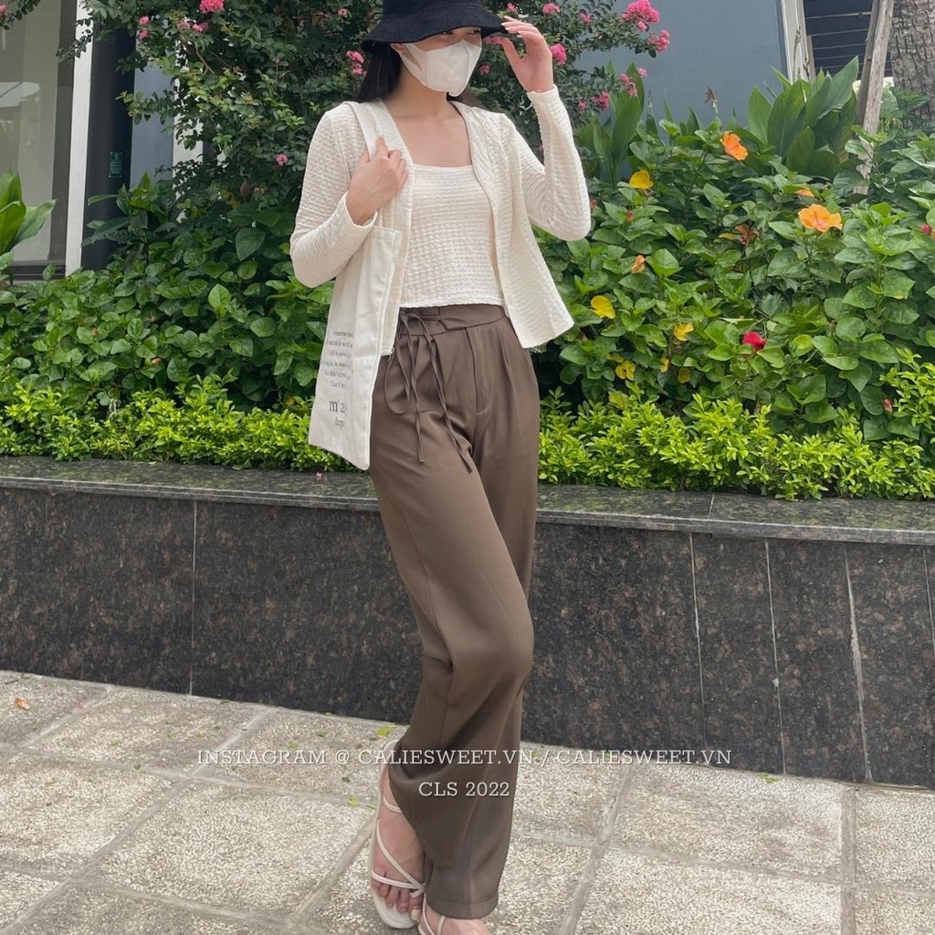 Quần vải ống rộng thắt dây eo Caliesweet quần ống rộng nữ chất tuyết mưa mịn siêu xinh