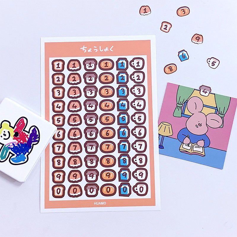 Sticker bảng chữ số, sticker gấu kawaii làm Bullet Journal (1 tấm)