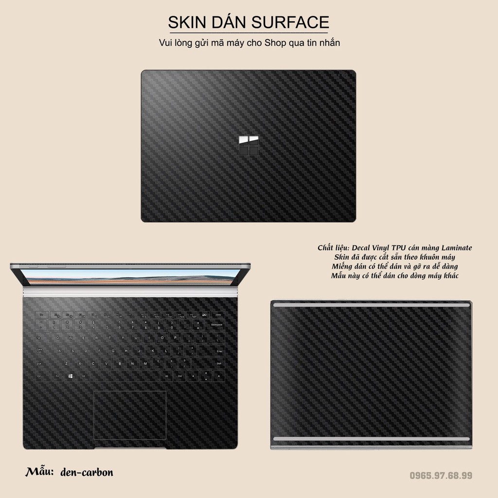 Miếng dán Skin bảo vệ mặt lưng Surface Pro 2/ Pro 3/ Pro 4/ Pro 5/ Pro 6/Pro 7/Pro X / Surface Go /Book decal nhôm