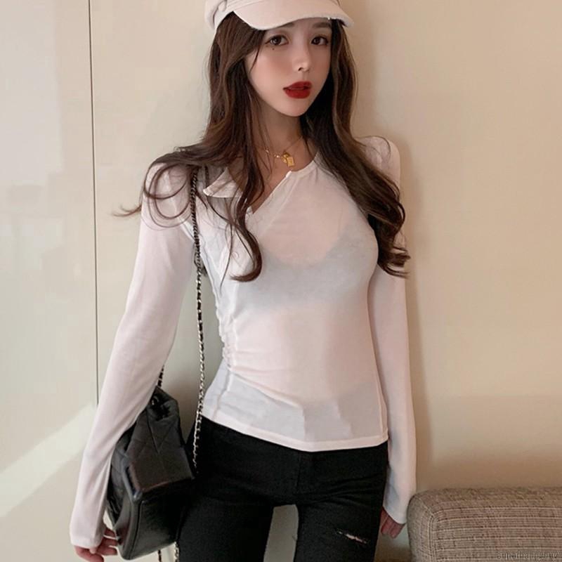 Áo thun nữ tay dài mỏng màu trơn