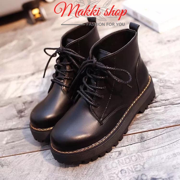 Bốt nữ cổ lửng da PU, boot nữ buộc dây thời trang cao cấp giá rẻ MAKKI SHOP TD401