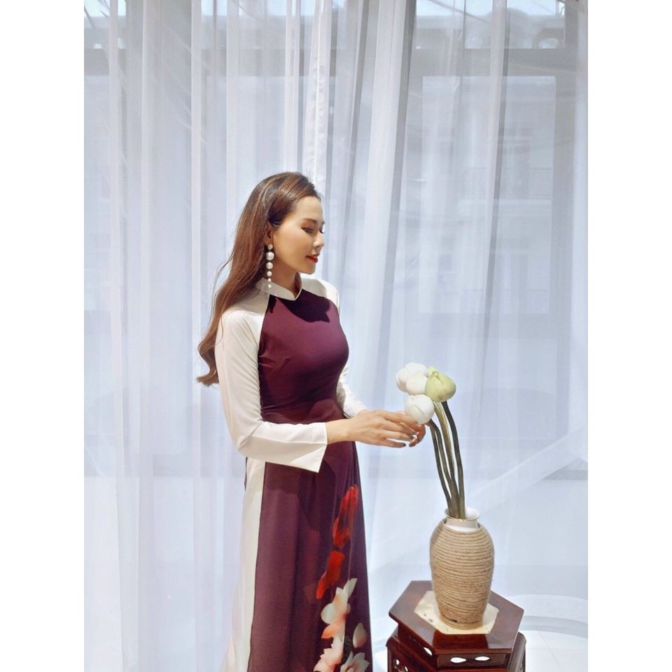HÀNG TK - SET BỘ ÁO TRUYỀN THỐNG MÀU PHỐI MÀU IN HOA SEN 3D TRANG NHÃ - LS295