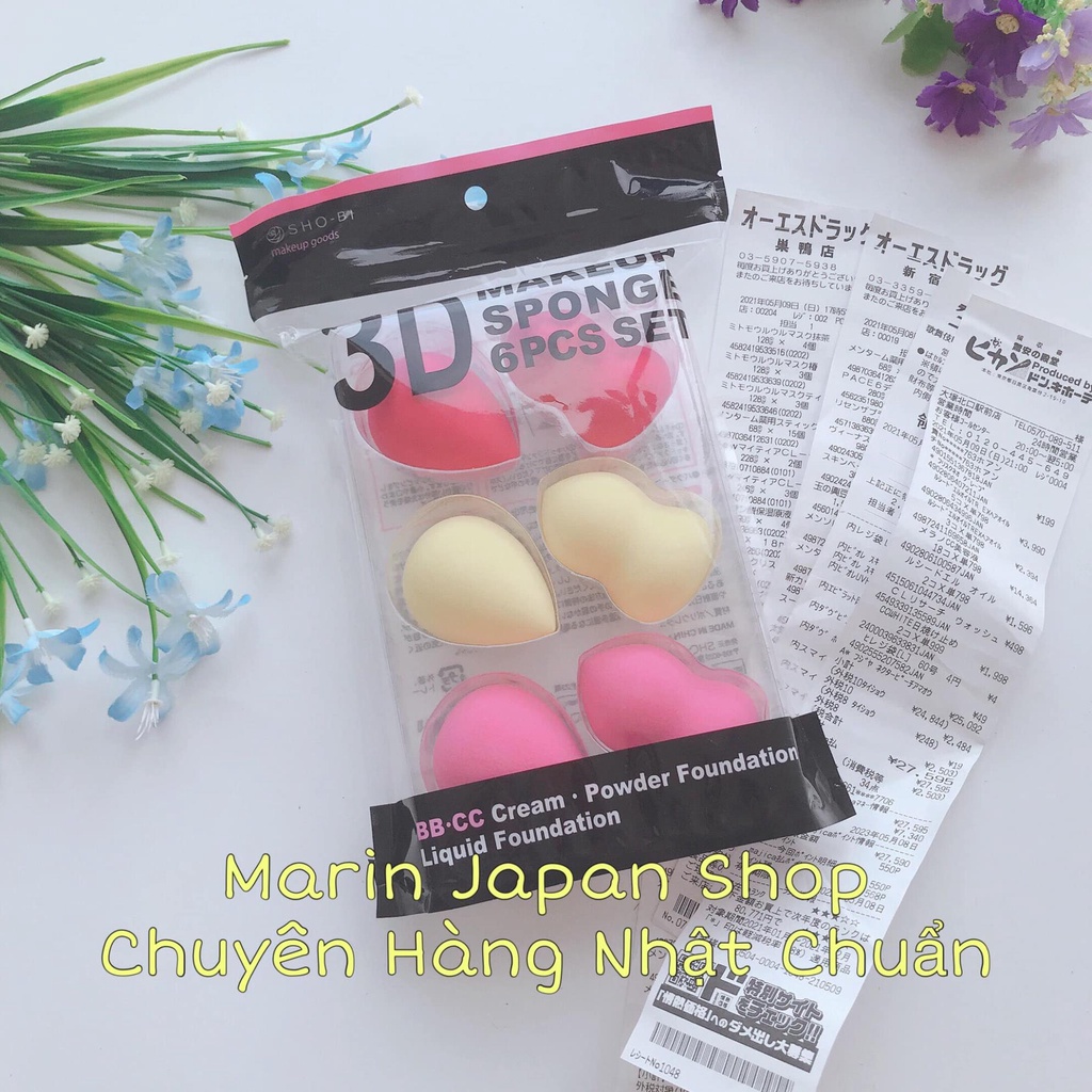 Bông tán kem nền trang điểm hồ lô 3D cao cấp Makeup Sponge Nhật Bản Set 6 miếng