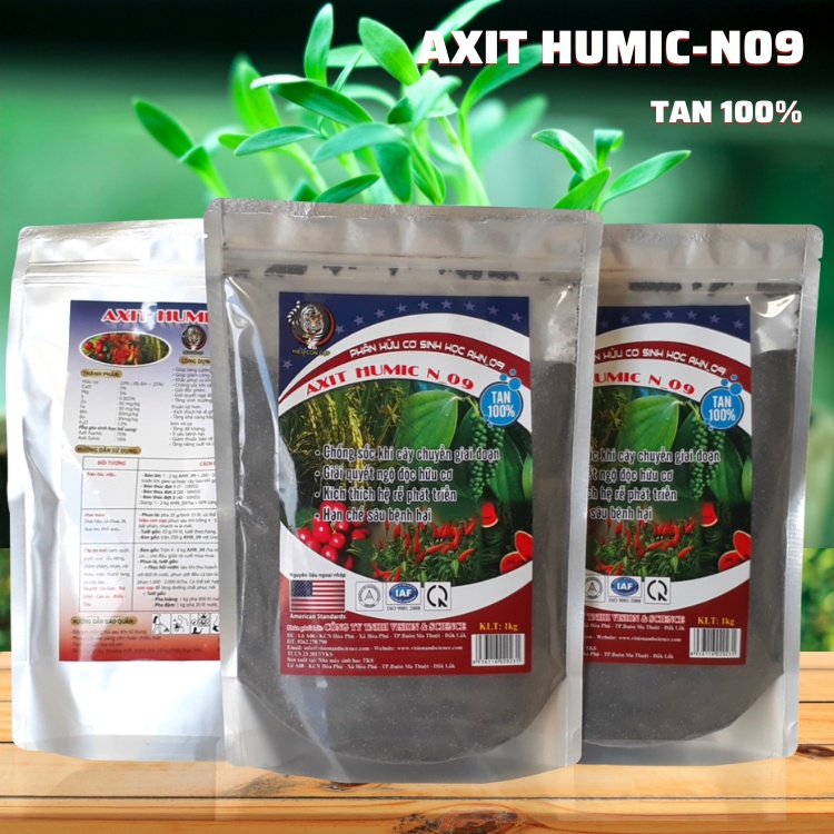 AXIT HUMIC N09 : Phun Lá Và Tưới Gốc - Hòa Tan, Kích Rễ, Giải Quyết Ngộ Độc Hữu Cơ - Gói 1kg