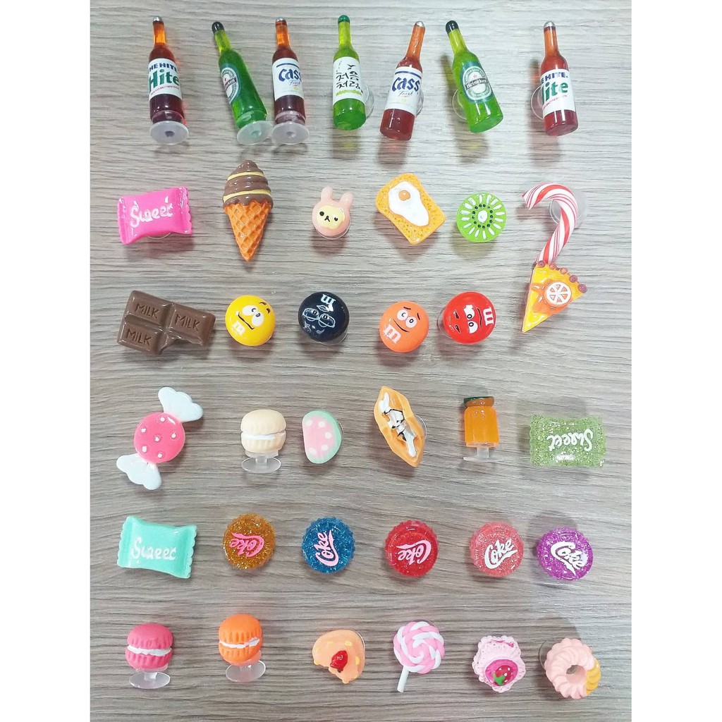 [Có sẵn+Được chọn] Jibbitz/sticker/charms 3d chai nước bánh kẹo (part 2)