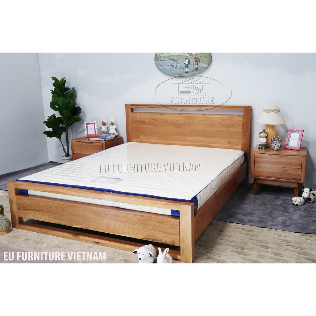 Giường Đôi Paril gỗ sồi Mỹ 1m4x2m