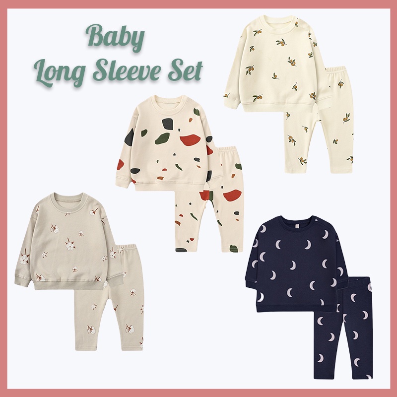 Bộ Đồ Ngủ 2 Món Vải Cotton Tay Dài In Hình Mặt Trăng Dễ Thương Cho Bé Trai