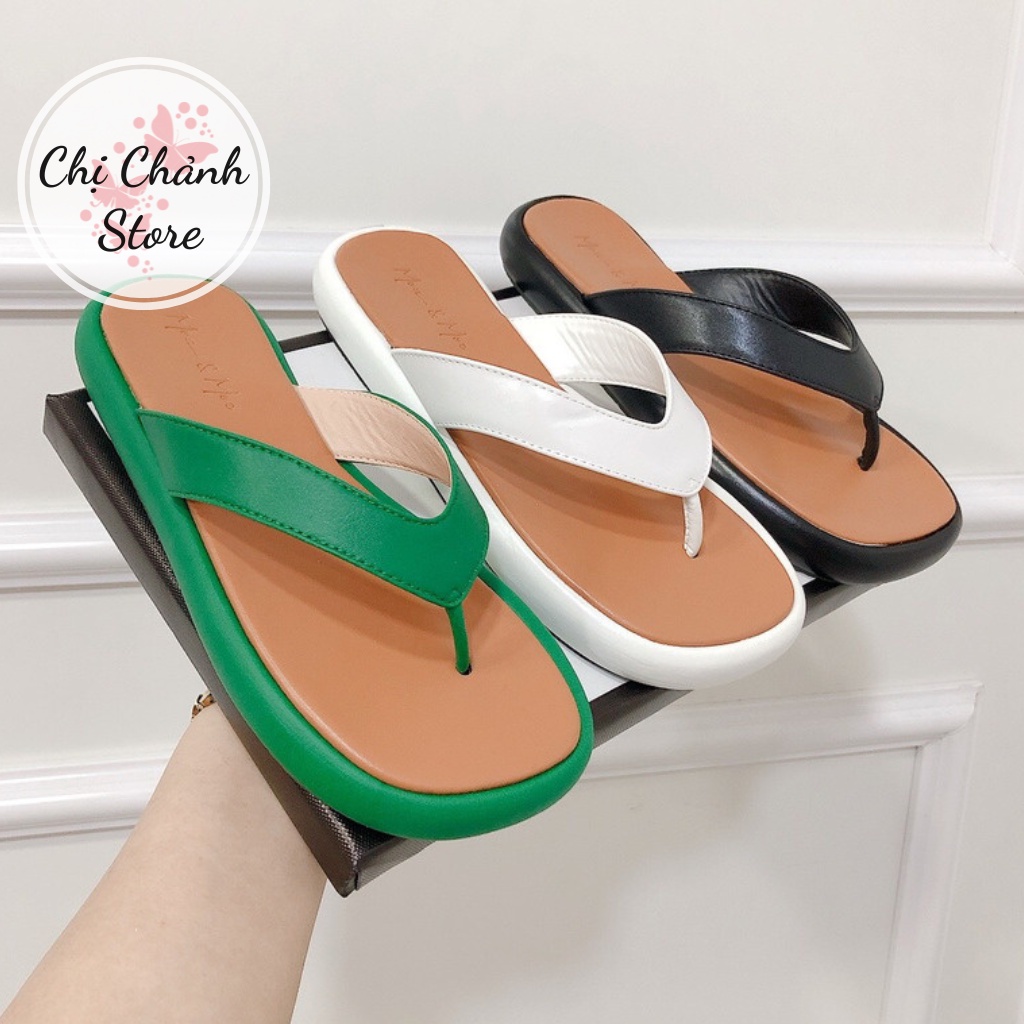 Dép Kẹp Nữ Thời Trang Mặt Lót Nâu Bọc Da Mềm Min Lên Chân Cực Xinh - Chichanh store