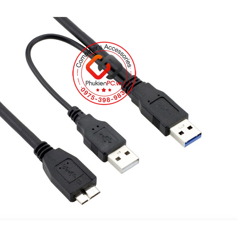 Cáp USB 3.0 cho ổ cứng cắm ngoài chữ Y hỗ trợ nguồn phụ dài 0.6M