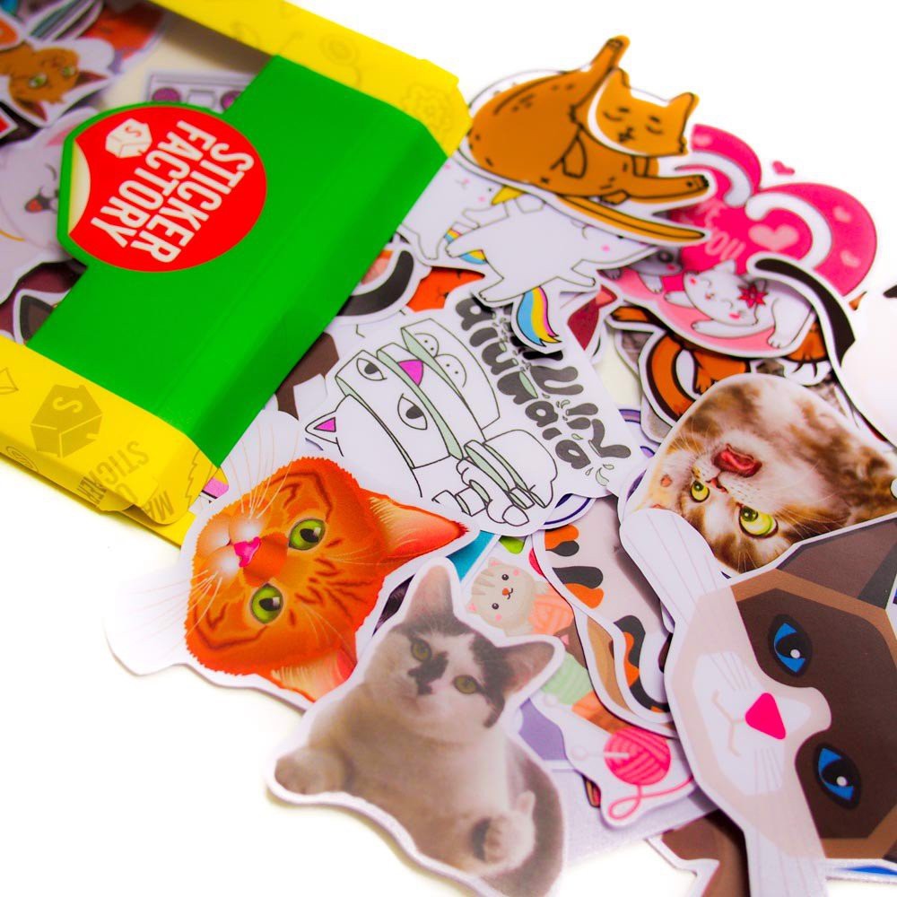 MÈO CATS - hộp set 100 sticker decal hình dán dễ thương, trang trí nón bảo hiểm , laptop, xe máy, ô tô - STICKER FACTORY