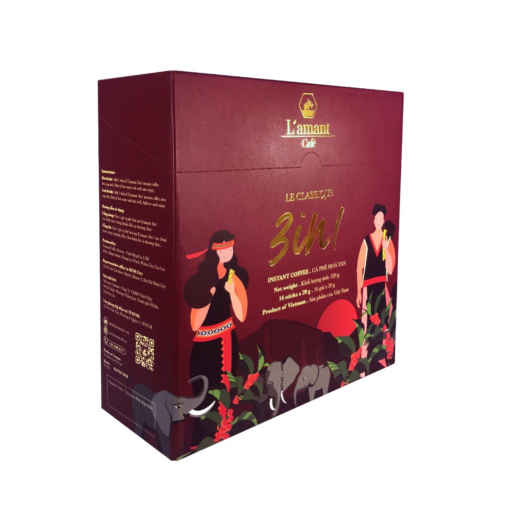 Cà phê hòa tan sữa đá 3in1 (16 gói x 20gr) - L'amant Café 3in1 instant coffee