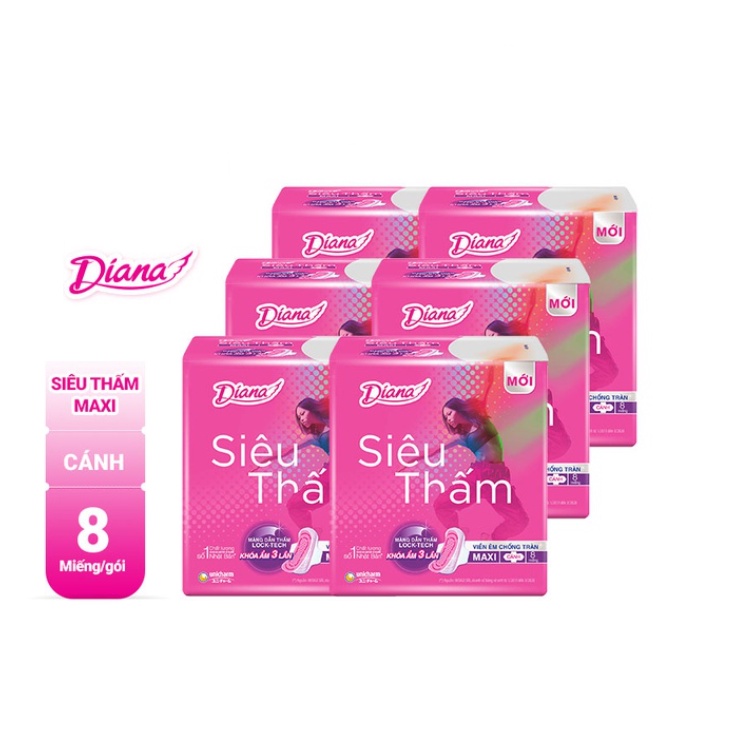 Băng vệ sinh Diana siêu thấm dày cánh Maxi 8 miếng/gói