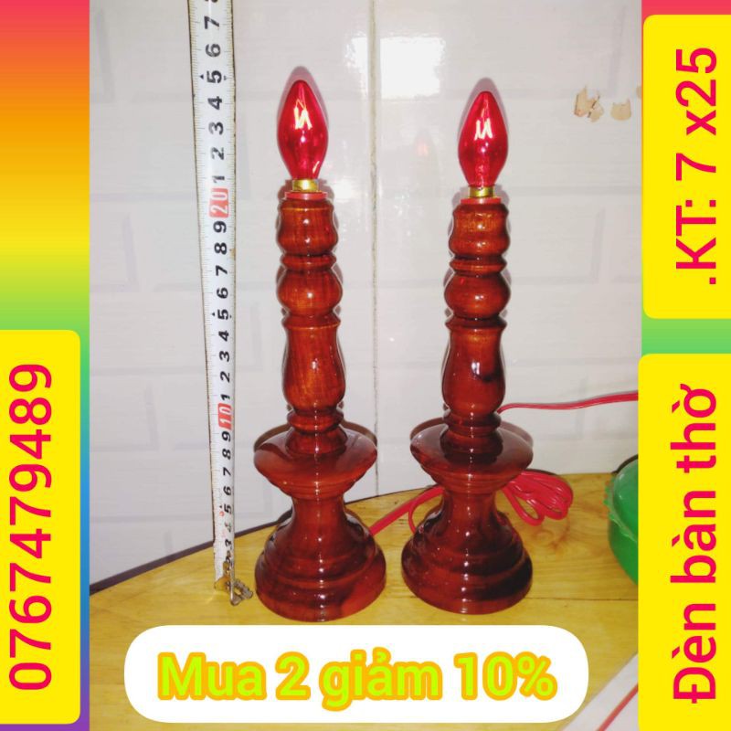 Cặp đèn để  bàn thờ gỗ tràm cao 25 cm . hàng nhà làm chất lượng tốt
