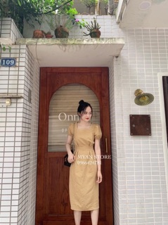 ĐẦM MIDI CARO CỔ VUÔNG