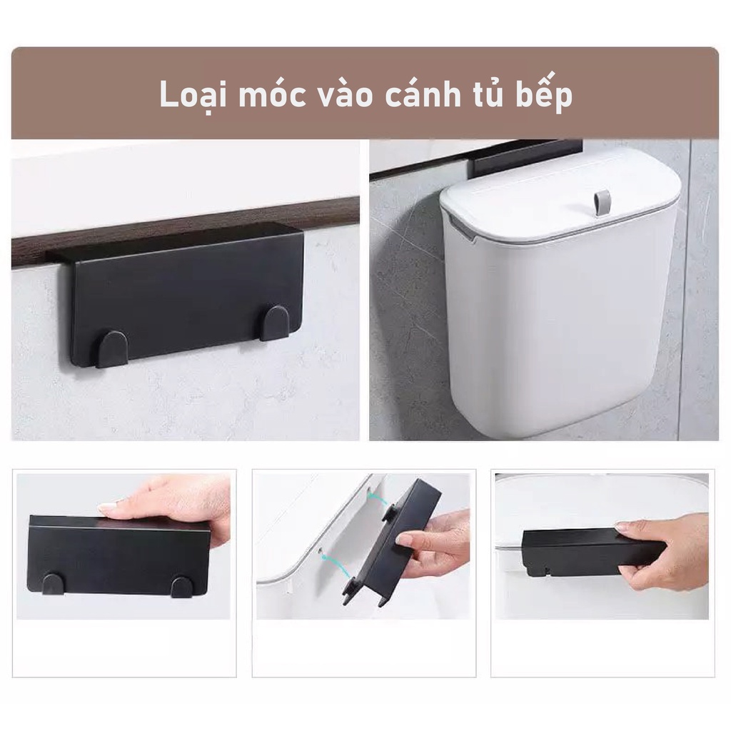 Thùng rác treo tủ bếp SUPO Mart 9L nắp trượt thông minh, thùng rác treo nhà vệ sinh có nắp đậy