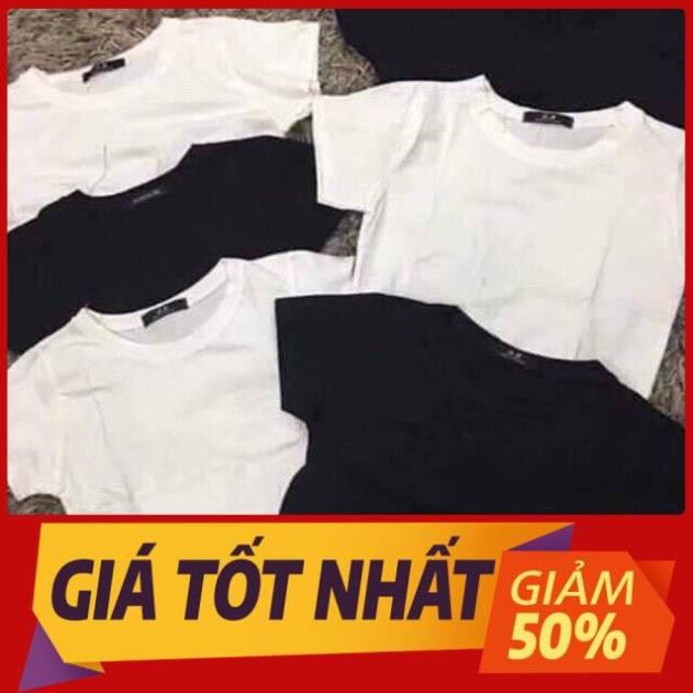 [BÁN GIÁ SỈ] Áo croptop trơn cổ tròn đen trắng chất cotton