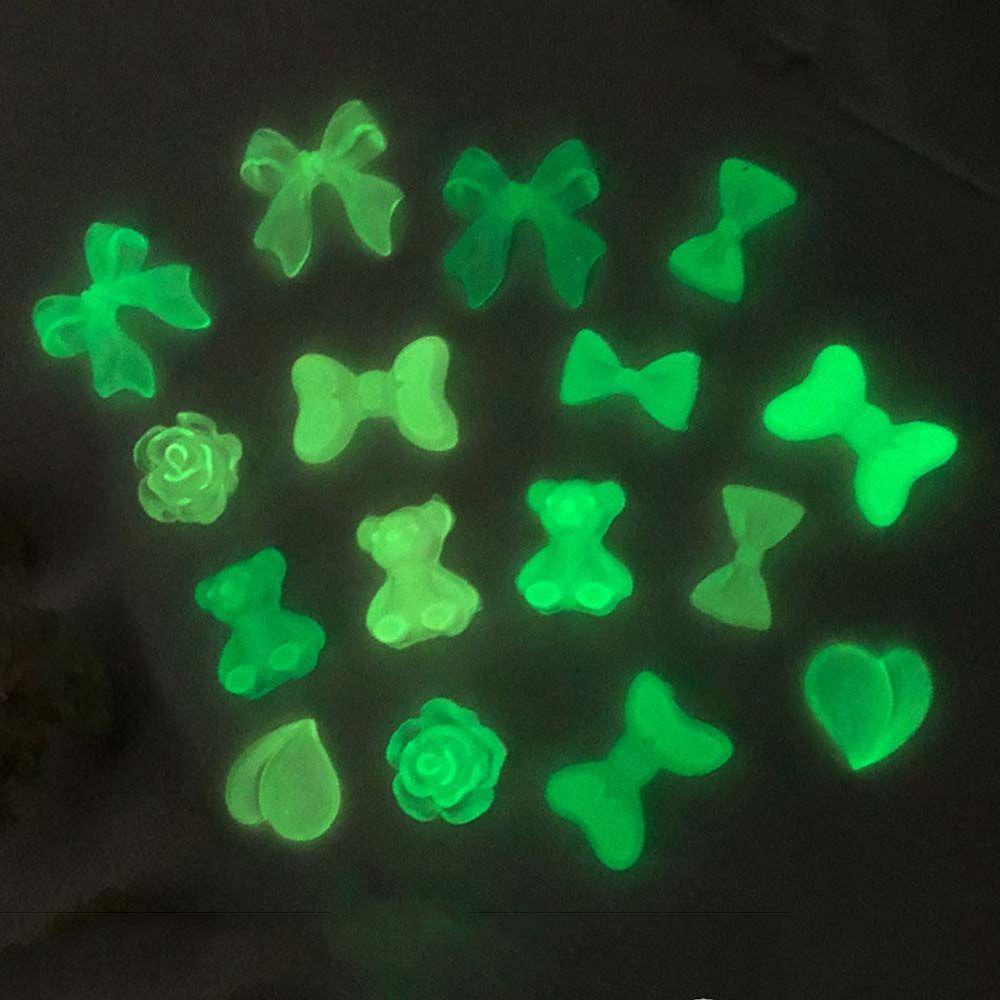 Phụ Kiện Đính Trang Trí Móng Tay 3D Dạ Quang Hình Nơ/Gấu Bằng Nhựa Resin Thời Trang|Trang Trí Móng Tay
