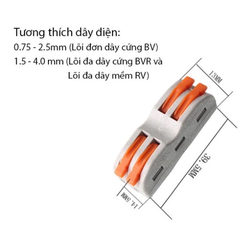 Cút nối dây điện nhanh PCT-222 2 cổng vào 2 ra - chịu tải 32A - dây tối đa 2,5mm [Mã FREESHIP.XTRA]