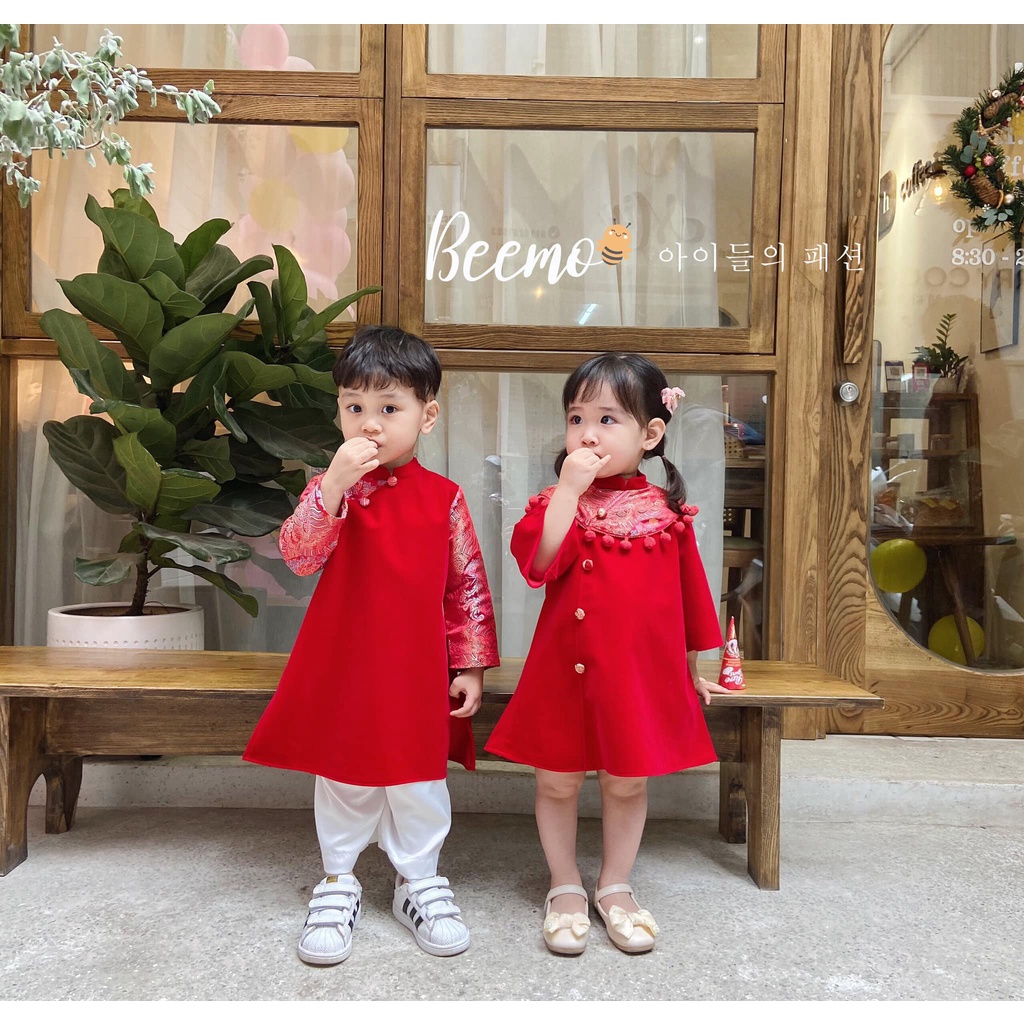 Set áo dài phối gấm Beemo cho bé trai, bé gái