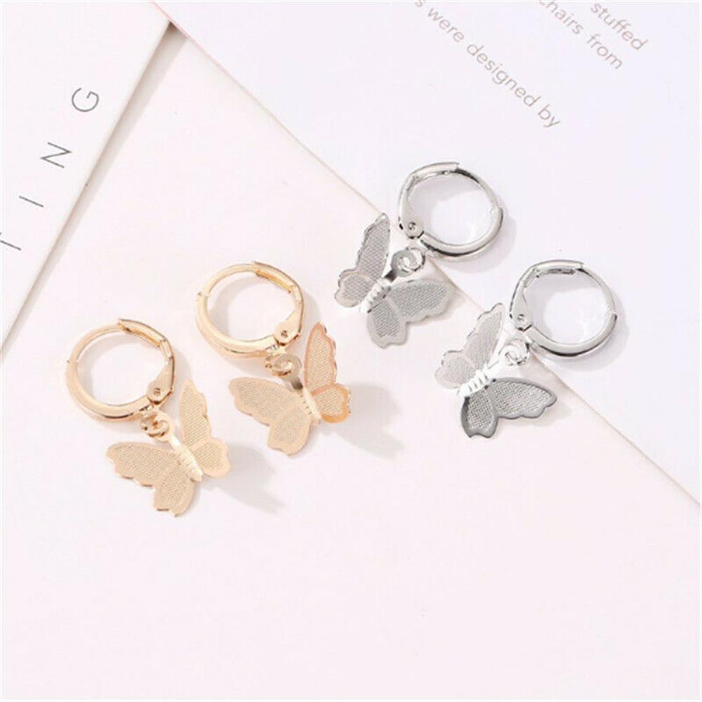 Khuyên Tai Tròn Họa Tiết Con Bướm Thời Trang