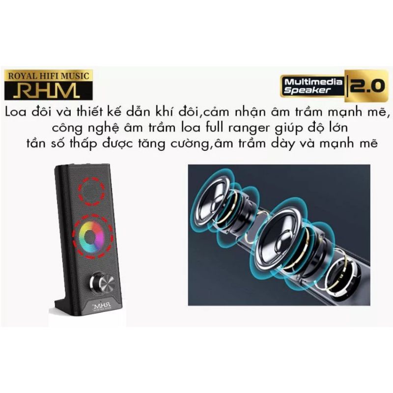 Loa Thanh Máy Tính Led có Bluetooth Để Bàn RHM RM -116BT 2.0 Công Suất 3W, Kết Nối USB, AUX