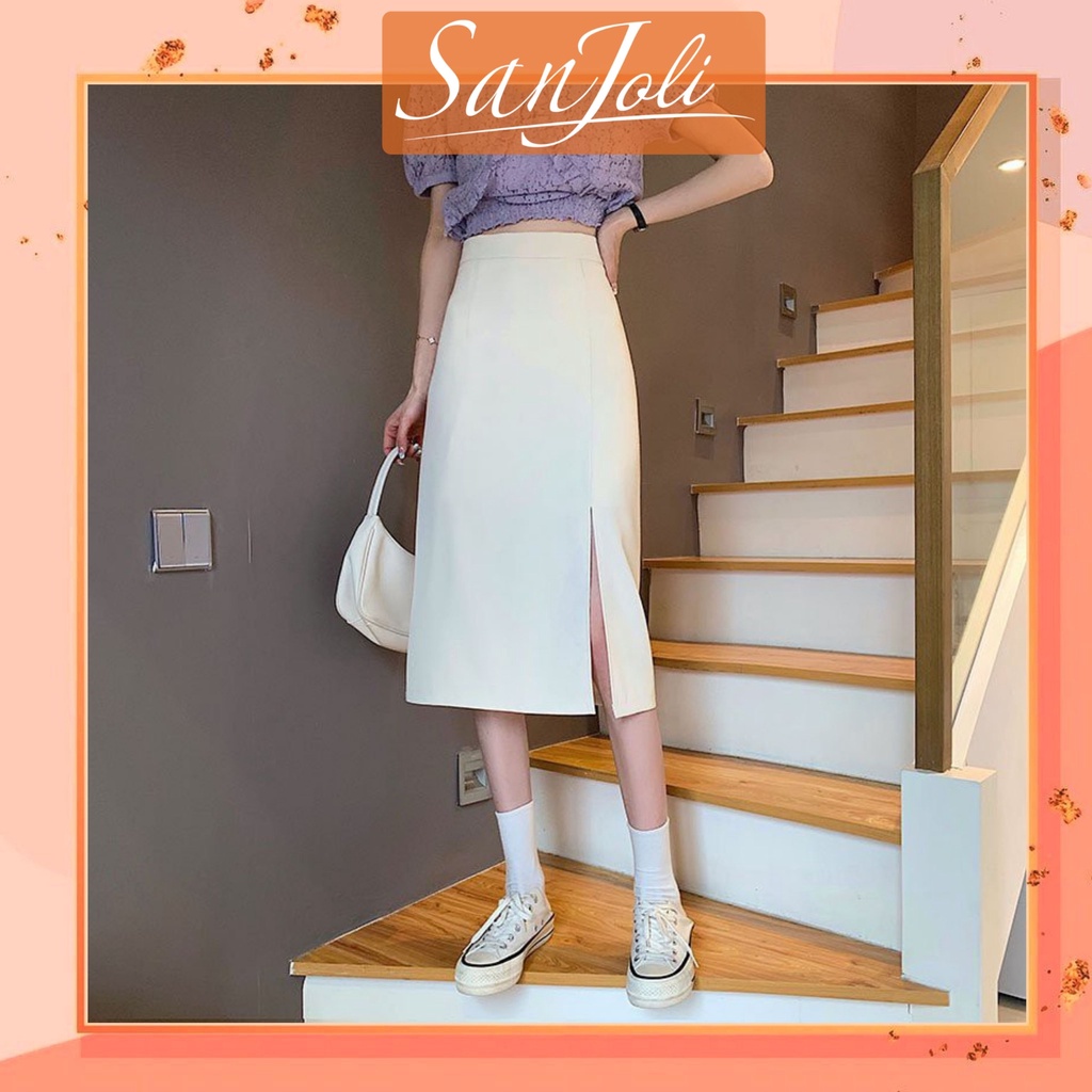 Chân Váy Dài Xẻ Tà SanJoli Chân Váy Công sở qua gối Chữ a đẹp chất vải Tuyết mưa hai màu Trắng Đen CV001 | BigBuy360 - bigbuy360.vn