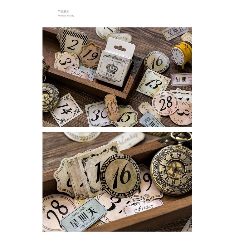 Sticker dán sổ set 40 miếng hình con số vintage, sticker chữ số trang trí sổ tay
