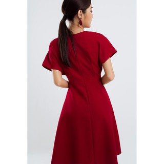 EDINI - D1229 Đầm xếp eo cổ tròn