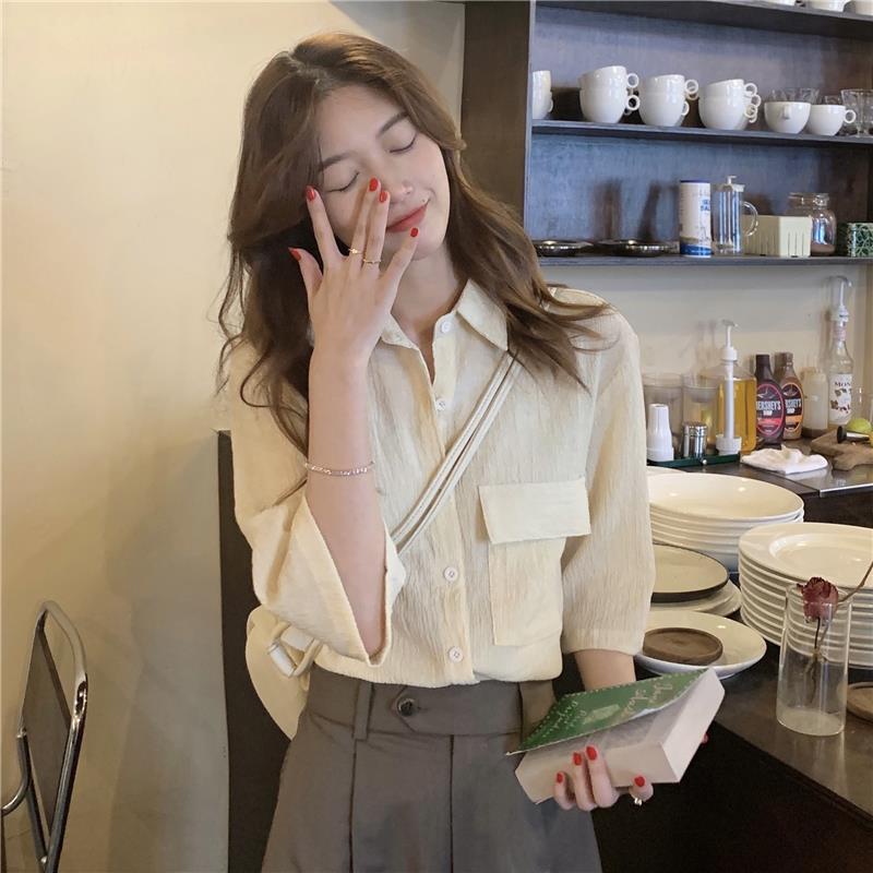 Áo Sơ Mi Tay Lửng Cổ Chữ V Dáng Rộng Thời Trang Dành Cho Nữ