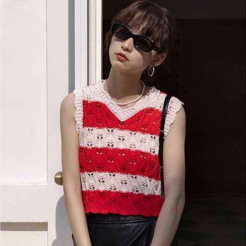 【ZHELIHANGFEI】Áo Thun Tay Ngắn Họa Tiết Sọc Thời Trang Dành Cho Nữ