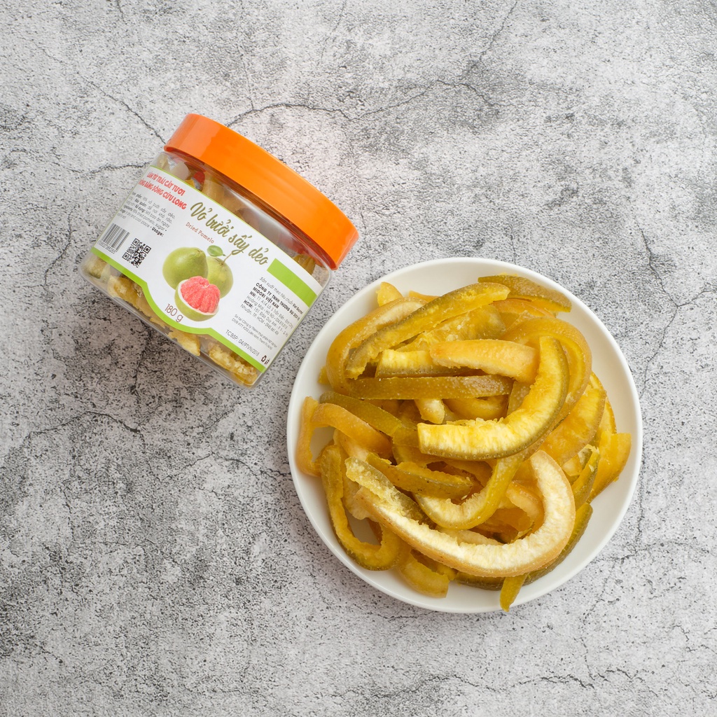 Vỏ bưởi sấy dẻo VIETGOURMET, Vỏ bưới sấy nguyên vị ít đường, đồ ăn vặt healthy hàng xuất khẩu