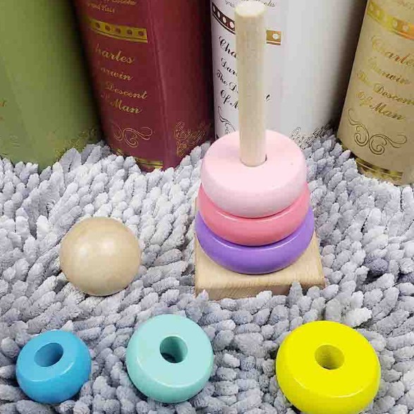 Đồ chơi tháp cầu vồng gỗ màu MỚI cho bé xếp chồng - tháp chồng mini 7 vòng màu