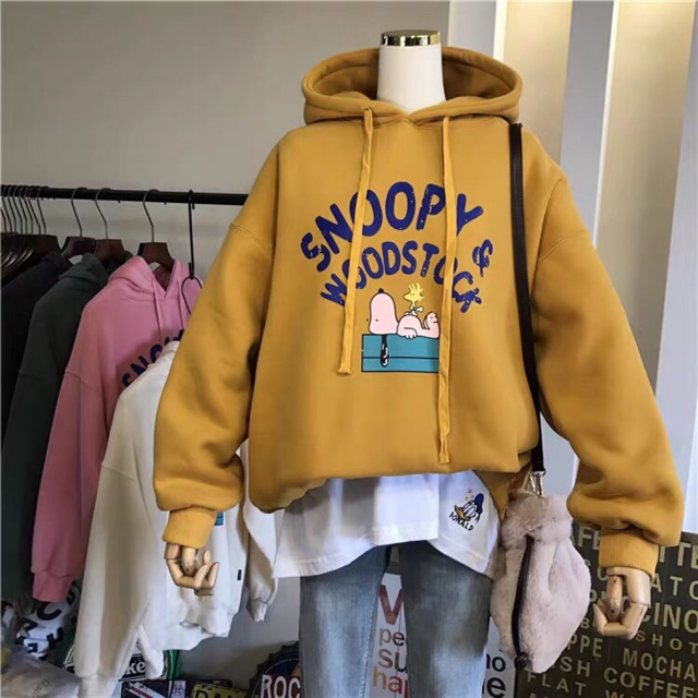 Áo hoodie vải nỉ lót bông dày dặn Snoopy