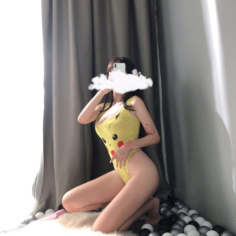Có sẵn Hàng hot Bodysuit in hình Anime pikachu, mặt cười dễ thương sexy quyến rũ