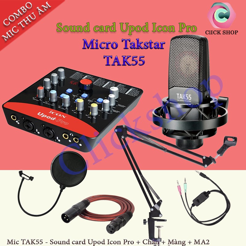 Sound card icon upod pro đi mic thu âm karaoke cao cấp Takstar Tak55 dây livestream MA2 chân đế và màng lọc