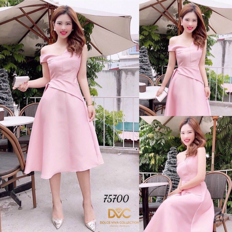 Đầm đẹp đồng giá đủ size 40-72kg _ Đầm xoè eo phối trễ 1 vai