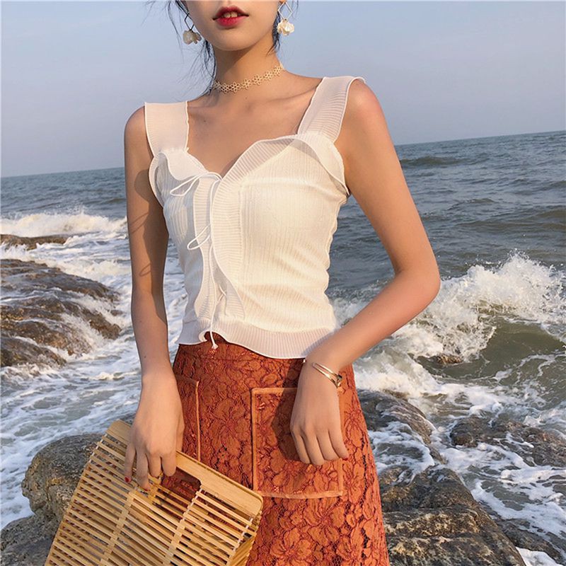 Áo không tay dệt kim màu trơn gợi cảm cho nữ | BigBuy360 - bigbuy360.vn